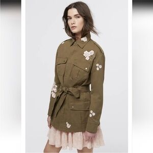 Floral Embroidered Khaki Jacket